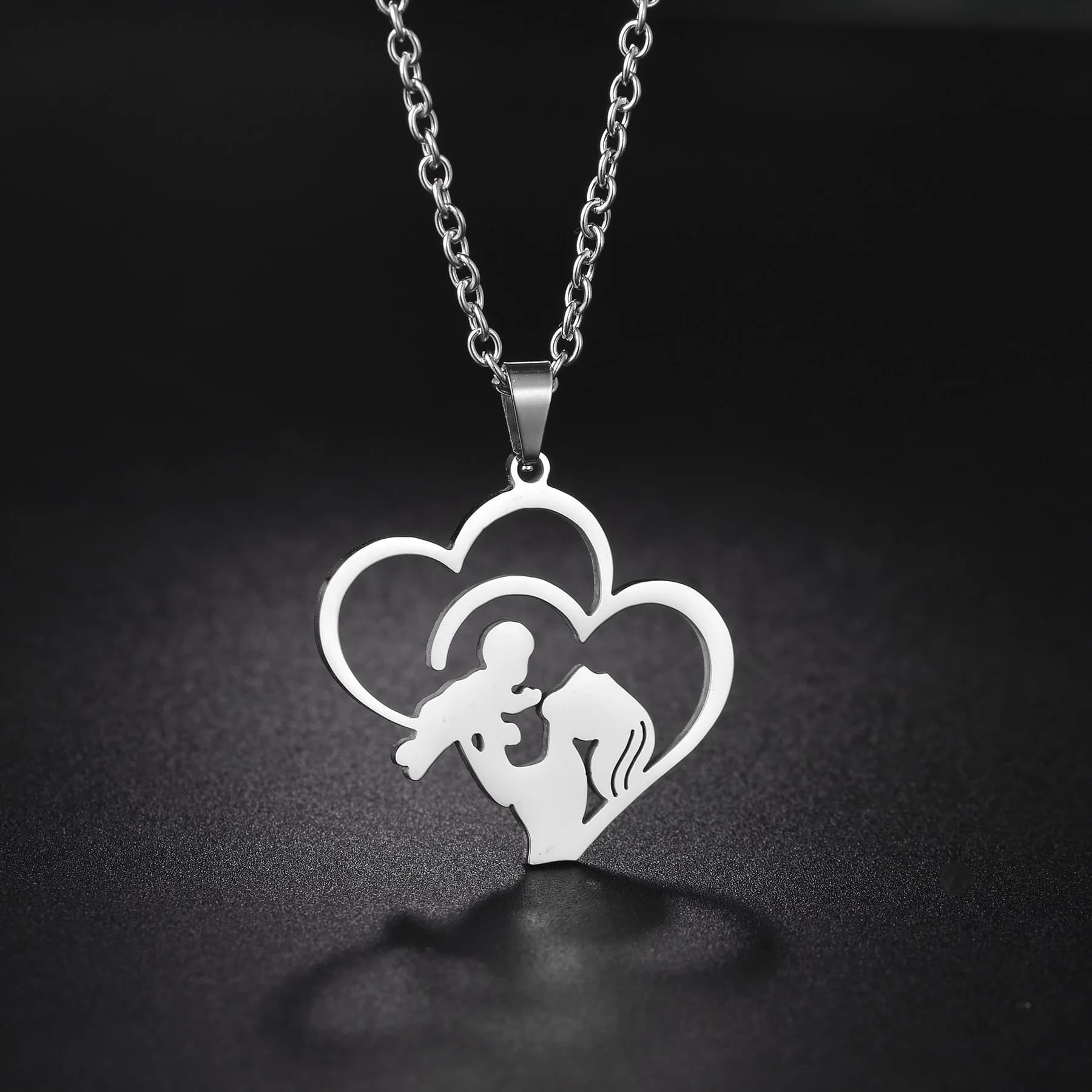 Srebrny stalowy naszyjnik dla mamy i dzieci 👩‍👧‍👦