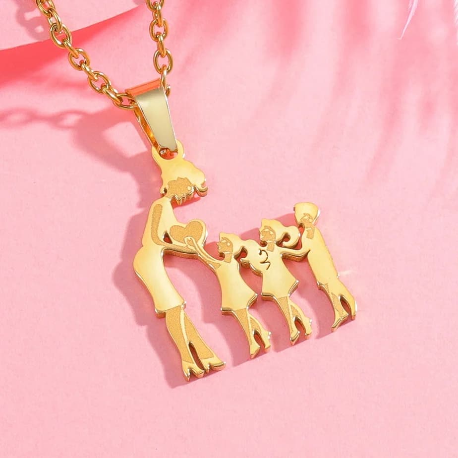 Srebrny stalowy naszyjnik dla mamy i dzieci 👩‍👧‍👦