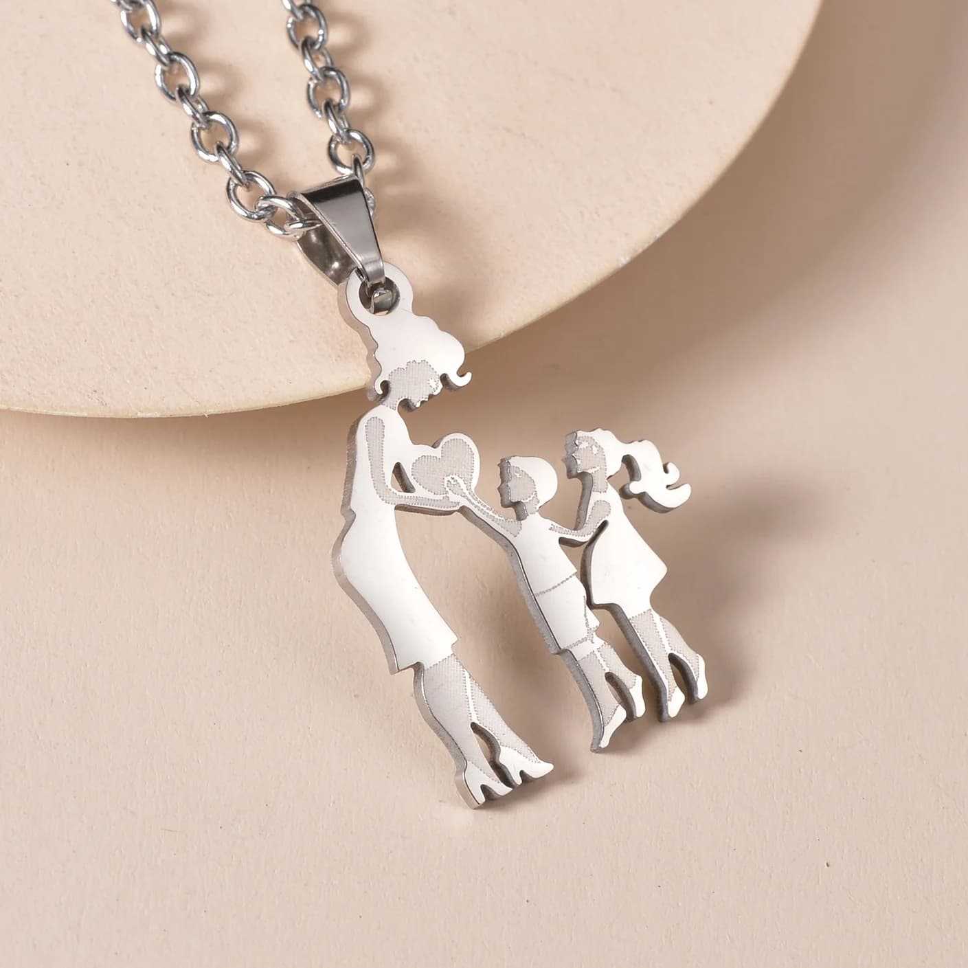 Srebrny stalowy naszyjnik dla mamy i dzieci 👩‍👧‍👦