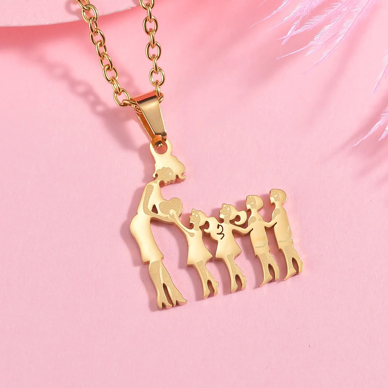 Srebrny stalowy naszyjnik dla mamy i dzieci 👩‍👧‍👦